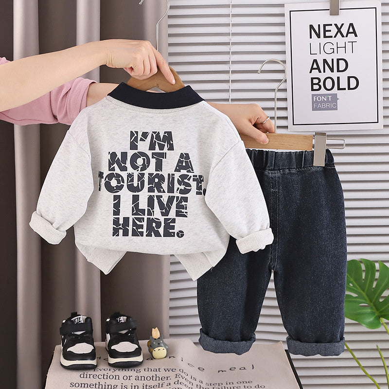 Boys' Outfit 2026 New Fashionable Tie Dinosaur Two-Piece Set Baby Autumn Stylish Casual Toddler Sportswear