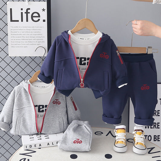 Outfit 2026 New Style Infant Boys' Spring and Autumn Fashionable Long Sleeve Jacket Three-Piece Set