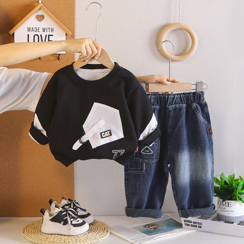 Boys' Sweatshirt Set 2026 New Outfit Korean Style Spring and Autumn Children's Long Sleeve Two-Piece Sports Clothing