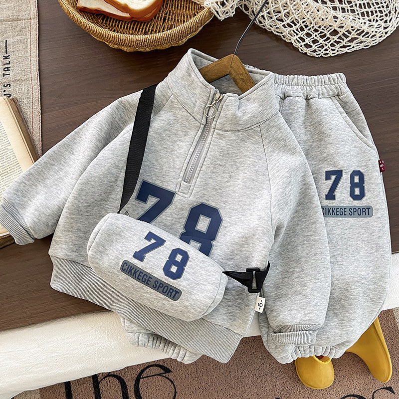 Boys Suit Casual New 2025 Autumn and Winter Clothing Children's Half Zipper Sports Sweatshirt Two-piece Set