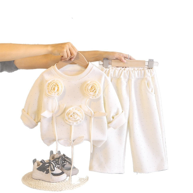 Baby girl's stylish and fashionable spring/autumn outfit, 2-piece children's clothing for 1-year-old girls, spring long-sleeve floral set