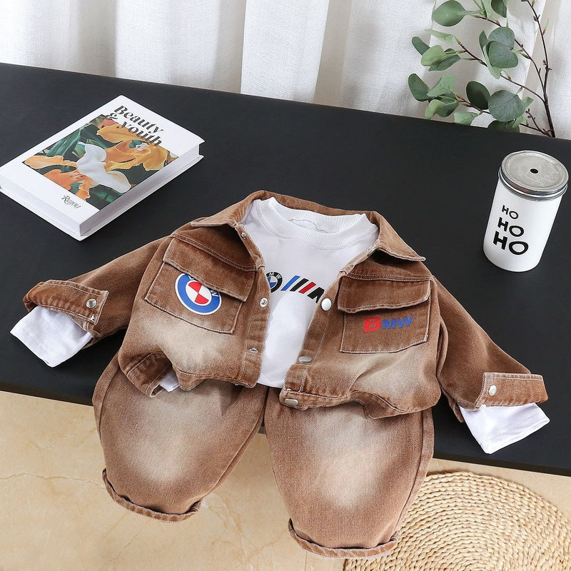Boys' Outfit: Denim Jacket Three-Piece Set, Children's Spring and Autumn Suit, 2026 New Korean Style Trendy Baby Outfit