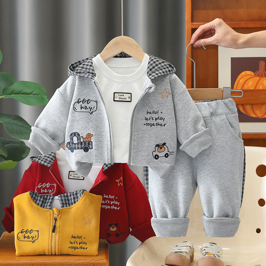 Boys' Outfit 2026 New Fashionable Baby Spring and Autumn Infant Children's 1-4 Years Old Cartoon Puppy Three-Piece Set