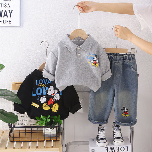 Korean-style baby autumn clothing 2026 new model boys' sweatshirt set with placket, infant children's clothing, two-piece trendy outfit for kids
