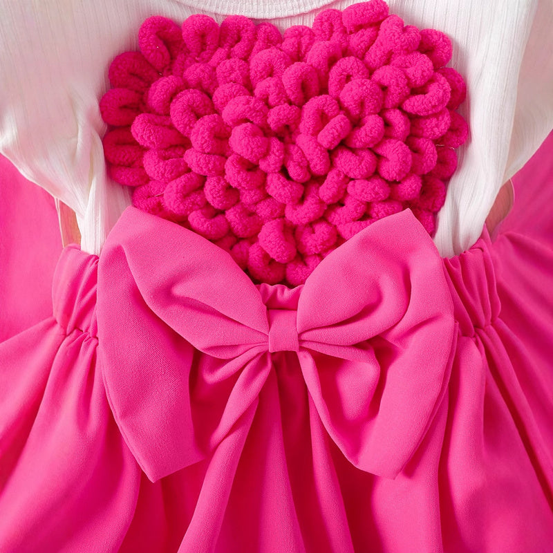 Baby girl three-piece set: bubble sleeve dress with heart embroidery decoration, bow headband, and socks