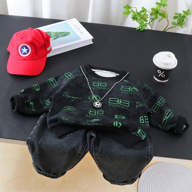 Suit for Autumn 2026 New Children's Spring Outfit Trendy and Stylish Baby Football Pendant Sweatshirt Boys' Clothing