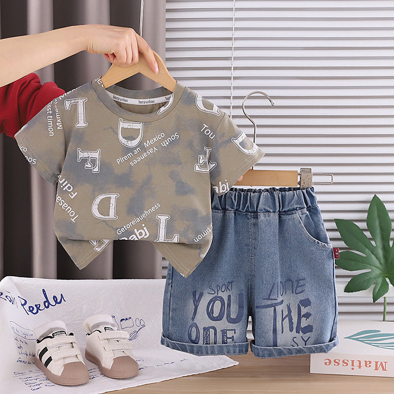 Boys' Short-Sleeve Set 2026 New Stylish Baby Summer Clothes Trendy Letter Print Round Neck Two-Piece Outfit