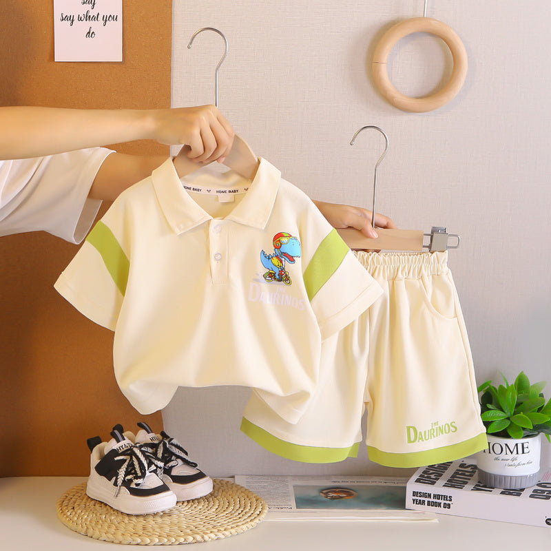 Boys' Outfit Set Dinosaur Short Sleeve Style 2026 New Children's Button-Down Shirt Baby Summer Clothes Toddler Clothing