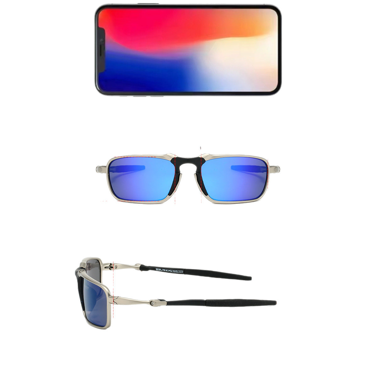 Badman Silver Frame Metal Alloy Outdoor Sports Hiking Riding Driving Concave Polarized Sunglasses