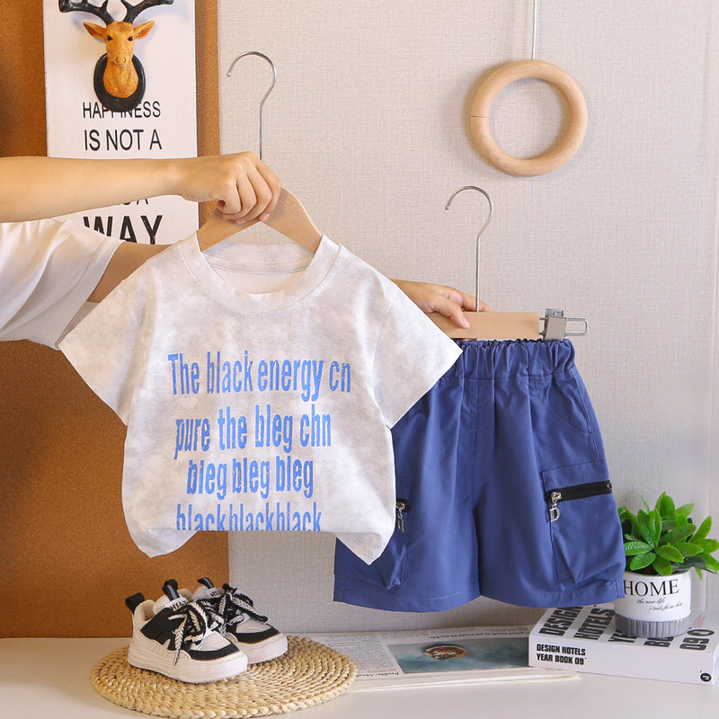 Boys' Short-Sleeve Suit Summer 2026 New Style Children's Casual Stylish English Clothes Baby Two-Piece Set Cool and Trendy
