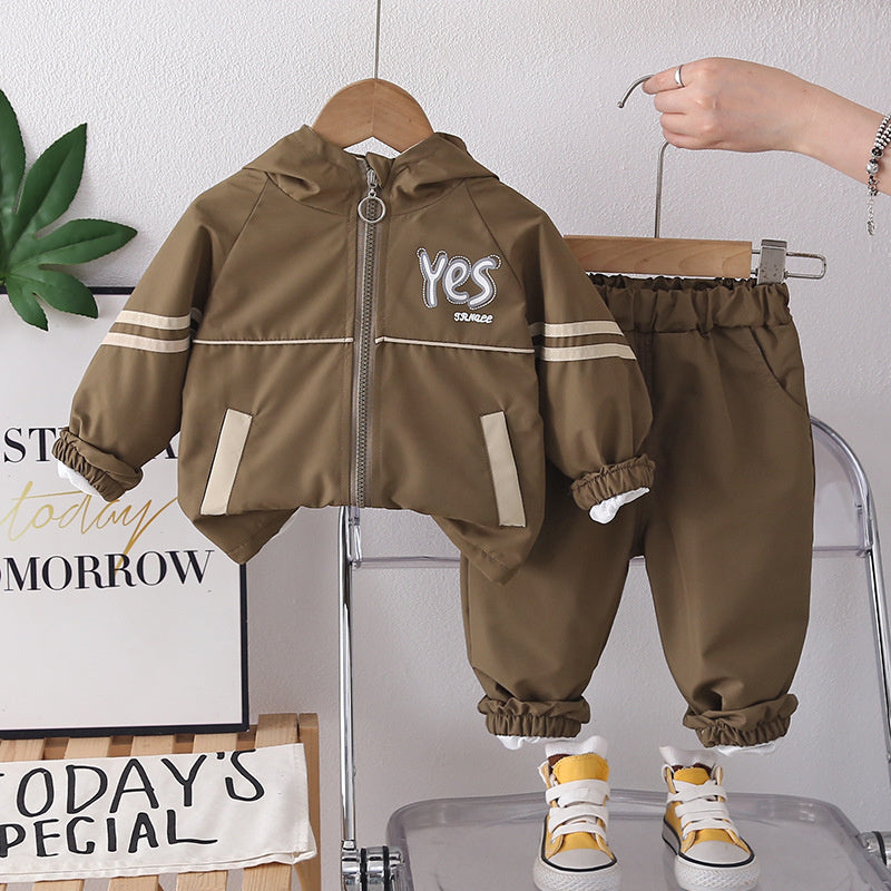 Boys' Casual Outfit 2026 New Fashionable Spring and Autumn Baby Children's Hooded Jacket Two-Piece Set Trendy