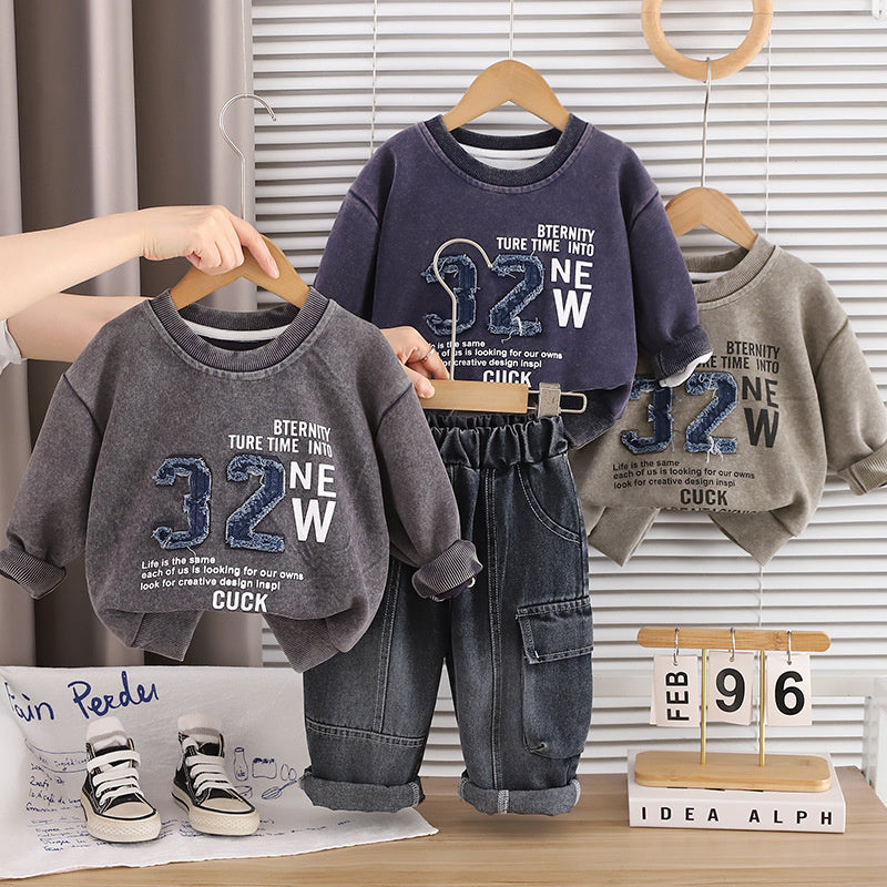 Boys' Outfit 2026 Spring and Autumn Clothes Infant Children's Round Neck Sweatshirt Baby Stylish Two-Piece Set Trendy Wholesale
