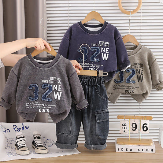 Boys' Outfit 2026 Spring and Autumn Clothes Infant Children's Round Neck Sweatshirt Baby Stylish Two-Piece Set Trendy Wholesale