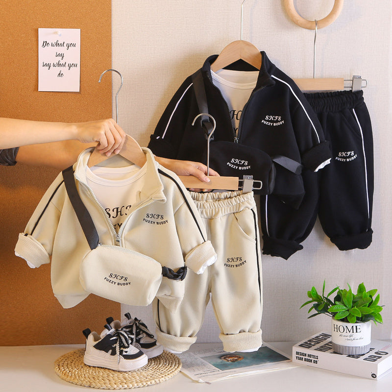 Boys' Outfit Set: Infant Toddler Stand Collar Three-Piece Suit, Children's Clothing for Boys Aged 1-3, Trendy Spring and Autumn Clothes