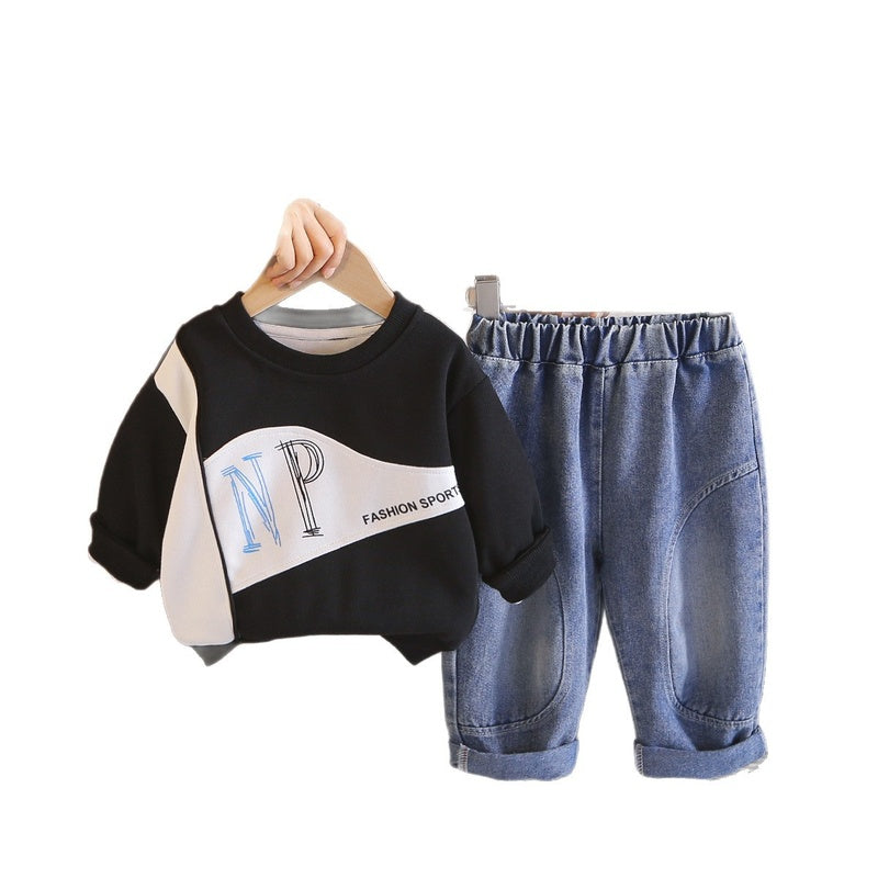Boys' Outfit 2026 New Trendy Casual Patchwork Sports Two-Piece Set Children, Spring and Autumn Fashion for Toddlers