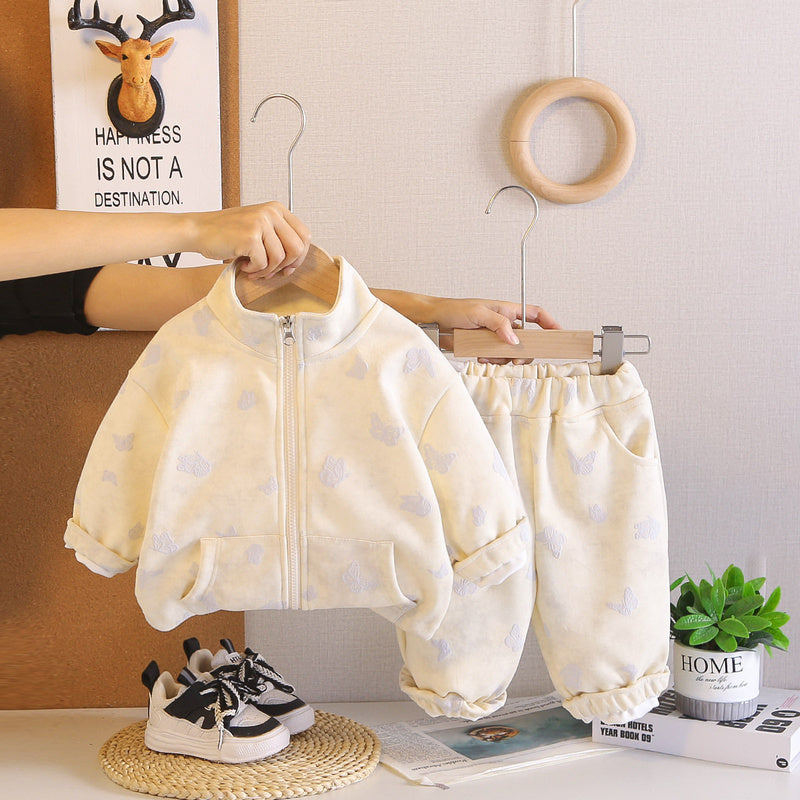 Girls' Outfit Set 2026 New Fashionable Style 1-3 Year Old Baby Girls, Spring Autumn Full-Print Butterfly Jacket for Infants and Children