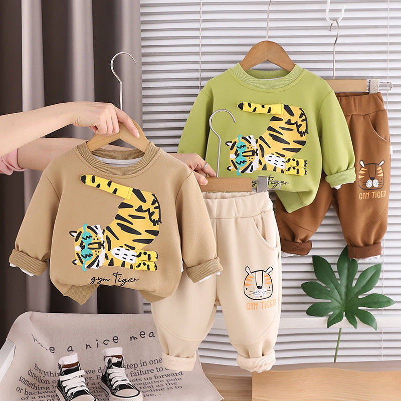 Boys' Outfit 2026 New Korean Style Fashionable Baby Spring and Autumn Round Neck Cartoon Long Sleeve Two-Piece Set