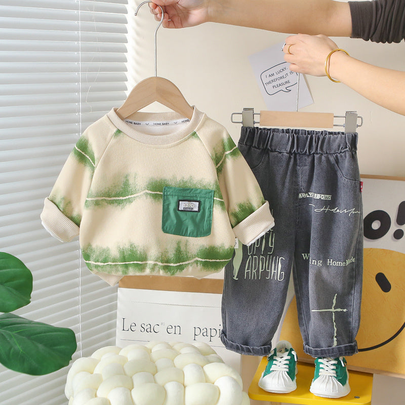 Boys' Suit 2026 New Spring and Style Children's Stylish Striped Pocket Clothes Baby Autumn Two-Piece Set Wholesale