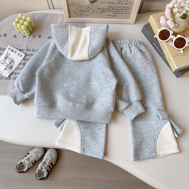 Girls' Casual Outfit Spring Autumn New Fashionable Hooded Jacket and Long Pants Two-Piece Set