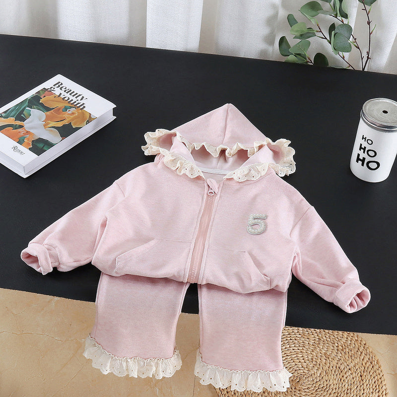 Girls' Spring and Cute Outfit 2026 New Model Baby Girl Long-Sleeve Lace Coat Children's Casual Autumn Fashion