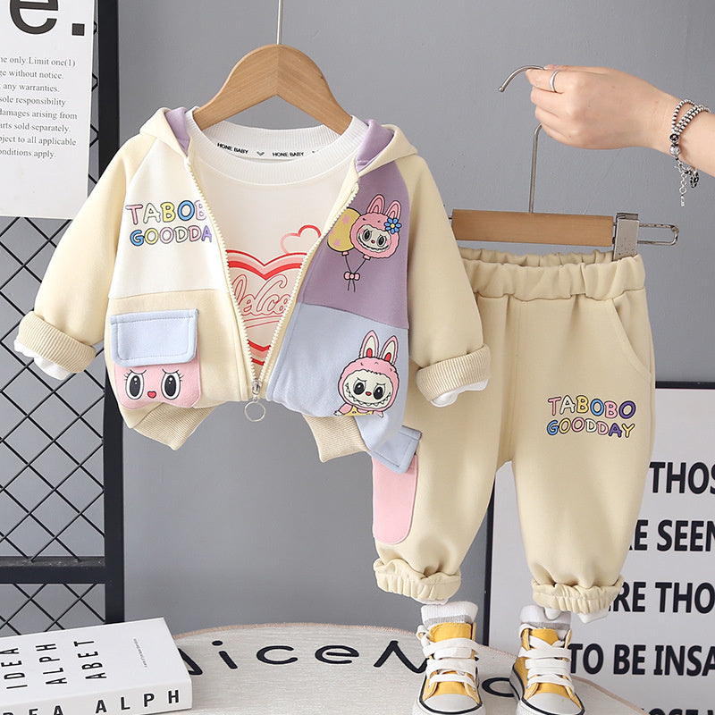 Girls' Outfit 2026 New Fashionable Baby Cute Children's Spring and Autumn Hooded Three-Piece Set
