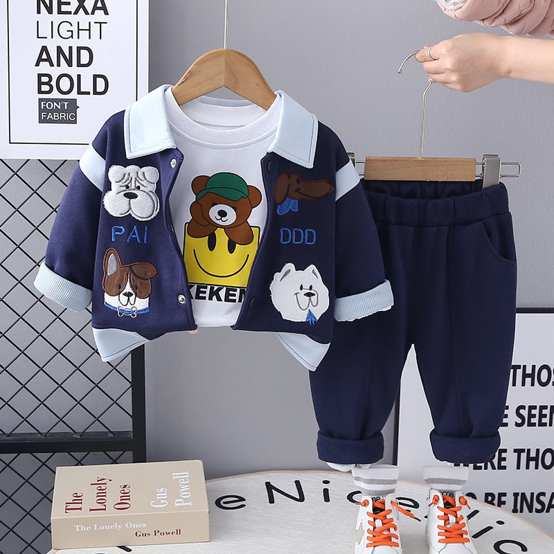Foreign Trade Factory Direct Children's Clothing 1-3 Years Old Cartoon Baseball Jacket 2025 New Spring and Autumn Three-Piece Set Hot Sale