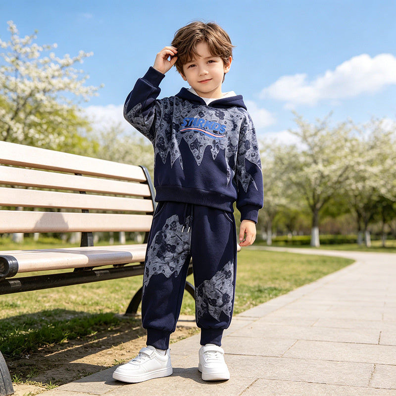 Boys' Autumn and Fleece-Lined 2026 New Fashionable Children's Outfit Boys, Winter Sweatshirt Two-Piece Set for Boys