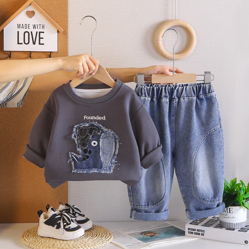 Boys' Spring Autumn Outfit 2026 New Stylish Children's Clothing Baby Patch Cartoon Clothes for Boys Trendy and Fashionable