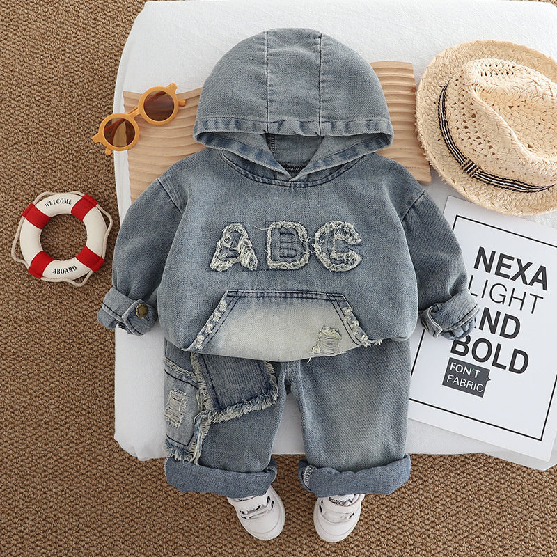 Spring Outfit 1-3-5 Years Old Denim Long Sleeve Two-Piece Set Children's Casual Clothing Boys' Clothes