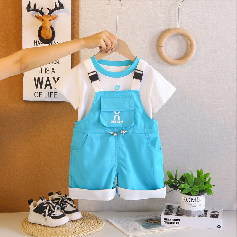 Summer Outfit 2026 New Style Baby Short-Sleeve Sports Children's Cargo Overalls Two-Piece Set Boys' Clothing