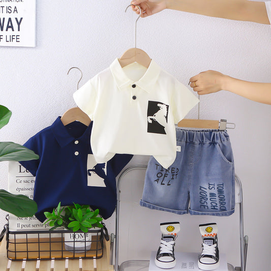 Boys' Short-Sleeve Suit 2026 New Korean Style Thin Summer Outfit for Young Boys Two-Piece Trendy Set