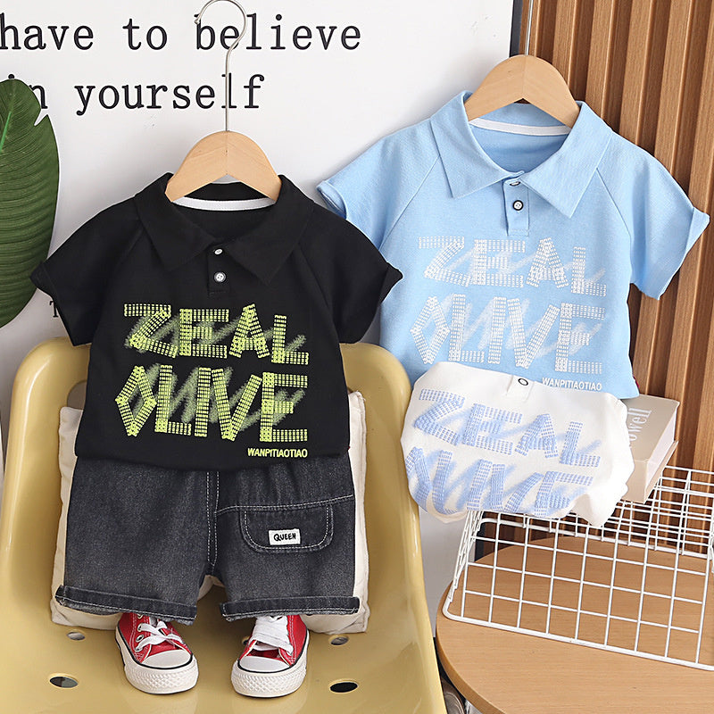 New stylish outfit thin graffiti short-sleeve two-piece set baby boys, trendy summer clothing for children