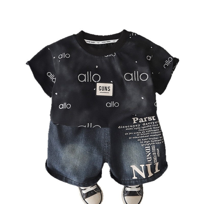 Boys' Summer Outfit 2026 New Style Children's Chest-Logo Short-Sleeve Shorts Two-Piece Set Baby Fashionable Casual Trendy