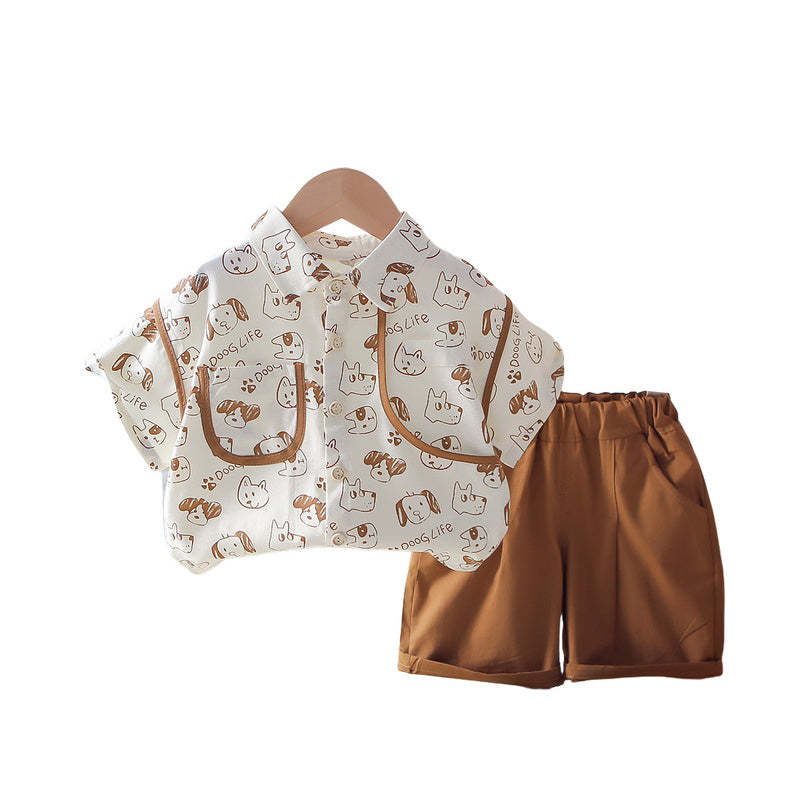 Boys' Summer Outfit 2026 New Style for 1-2-3 Years Old, Stylish Baby Casual Full-Print Short-Sleeve Shirt Two-Piece Set