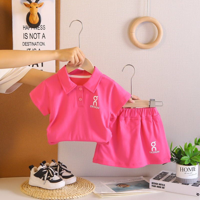 Children's Summer Outfit 2026 New Fashionable Girls' Baby Trendy Clothing Solid Color Short Sleeve Shorts Two-Piece Set