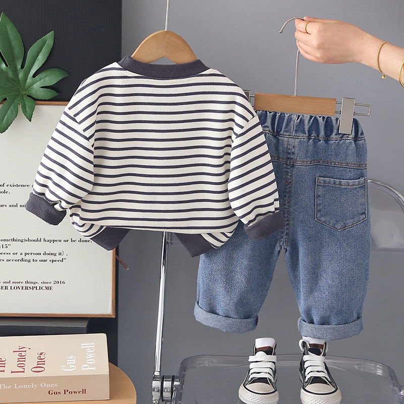 Boys' Autumn 2026 New Model 3 Clothes Baby Striped Children's Clothing 1-Year-Old Boy Cool and Stylish Spring Outfit