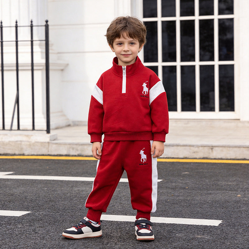 Boys' Outfit Set 2026, New Long-Sleeve Half-Zip Color-Block Two-Piece Set, Fashionable Baby Spring and Autumn Children's Trend