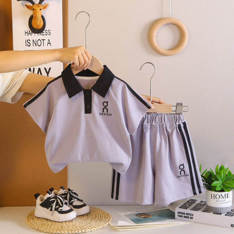 Boys' Outfit 2026 New Style Polo Shirt with Front Placket, Short Sleeve, Stylish Toddler Summer Wear, Lightweight Two-Piece Set