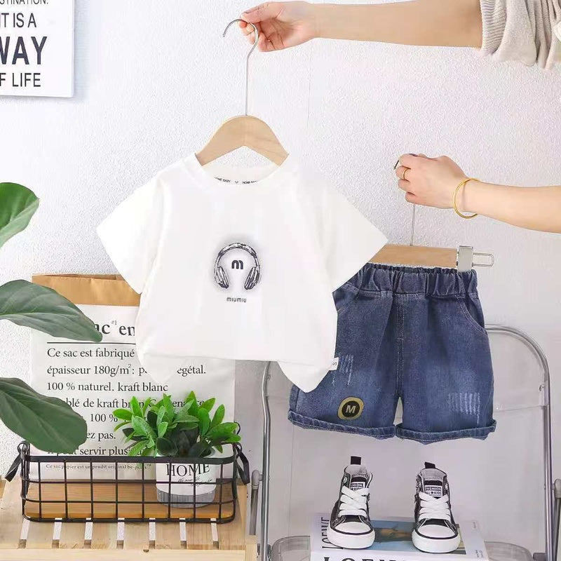 Boys' Outfit 2026 New Model Children's Summer Casual Handsome Baby Boy Headphone Short Sleeve Two-Piece Set