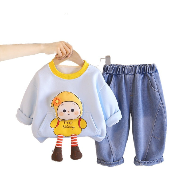 Boys' Stylish Spring and Autumn Outfit 2026 New Children's 3D Cartoon Sweatshirt Two-Piece Set Long Sleeve Baby Clothing