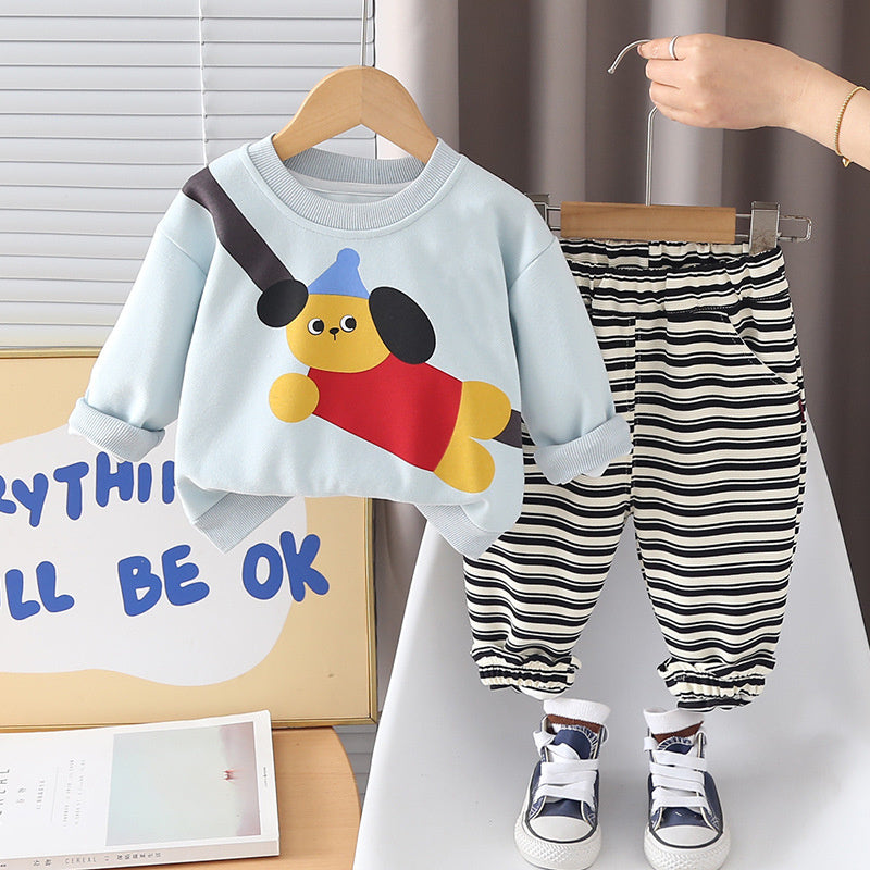 Boys' Spring Outfit Children's Cartoon Animal Round Neck Two-Piece Set 2026 New Style 1-3 Years Old Baby Sweatshirt Trendy Clothes