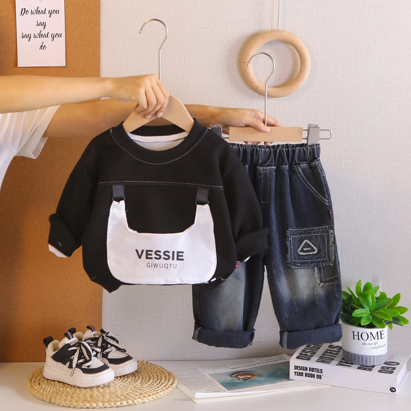 Boys' Suit 2026 New Style Baby and Autumn Large Pocket Sweatshirt Two-Piece Set Stylish Children's Spring Outfit Cool Clothes