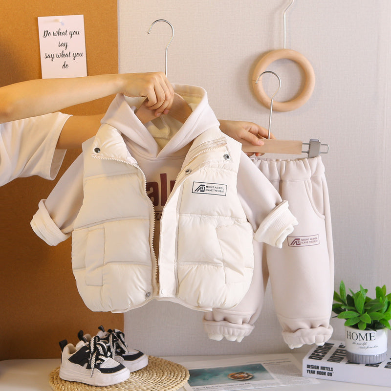 Fleece 2025 New Children's Clothing 1 to 3 Years Old Baby Autumn Winter Boys Vest Three-Piece Set