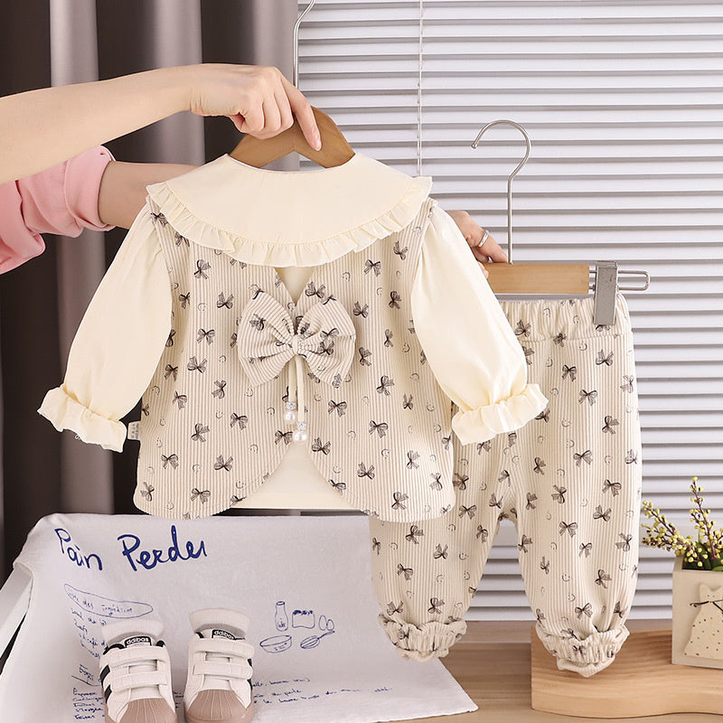 Girls' Outfit 2026 New Stylish Corduroy Vest Three-Piece Set Baby Children's Spring and Autumn Clothes Trendy