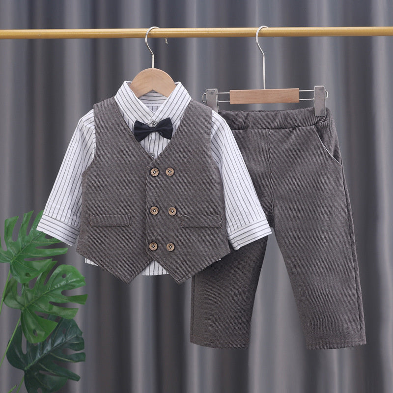Boys' Outfit 2023 New Baby Clothes Toddler Spring and Autumn Double-Breasted Suit Vest Three-Piece Set
