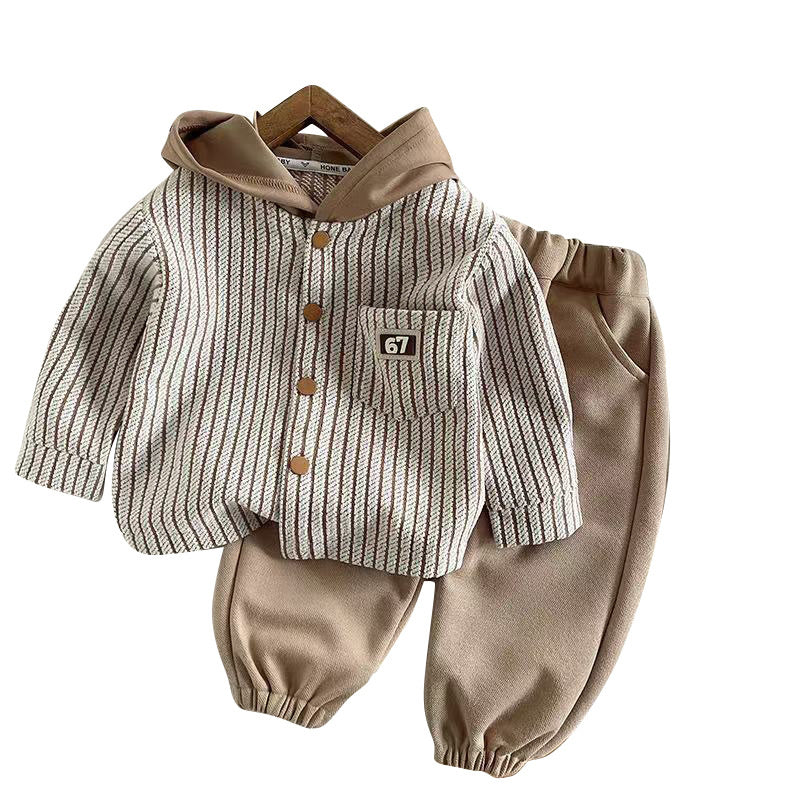 Korean Style Children's Jacket New Boys' Vertical Striped Hoodie 2025 Spring and Autumn Fashionable Long Sleeve Boys Wholesale