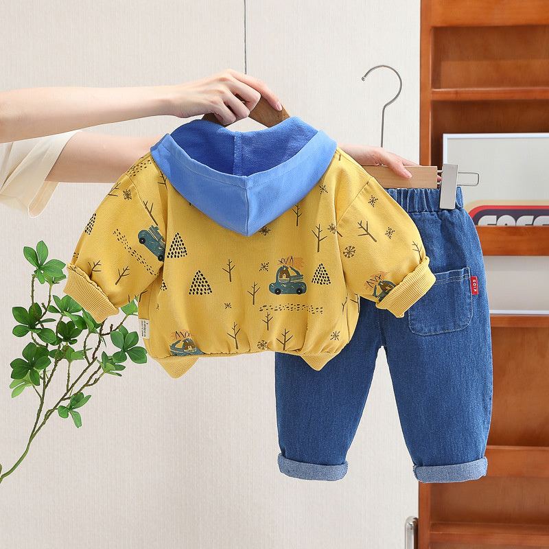 Boys' Autumn Outfit New Korean Version Zipper Hoodie Jacket Baby Stylish Three-Piece Set Wholesale Children's Clothing