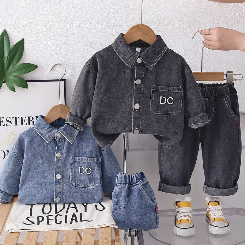 Boys' Denim Suit Outfit 2026 New Trendy Children's Clothing Baby Spring and Autumn Fashionable Two-Piece Set