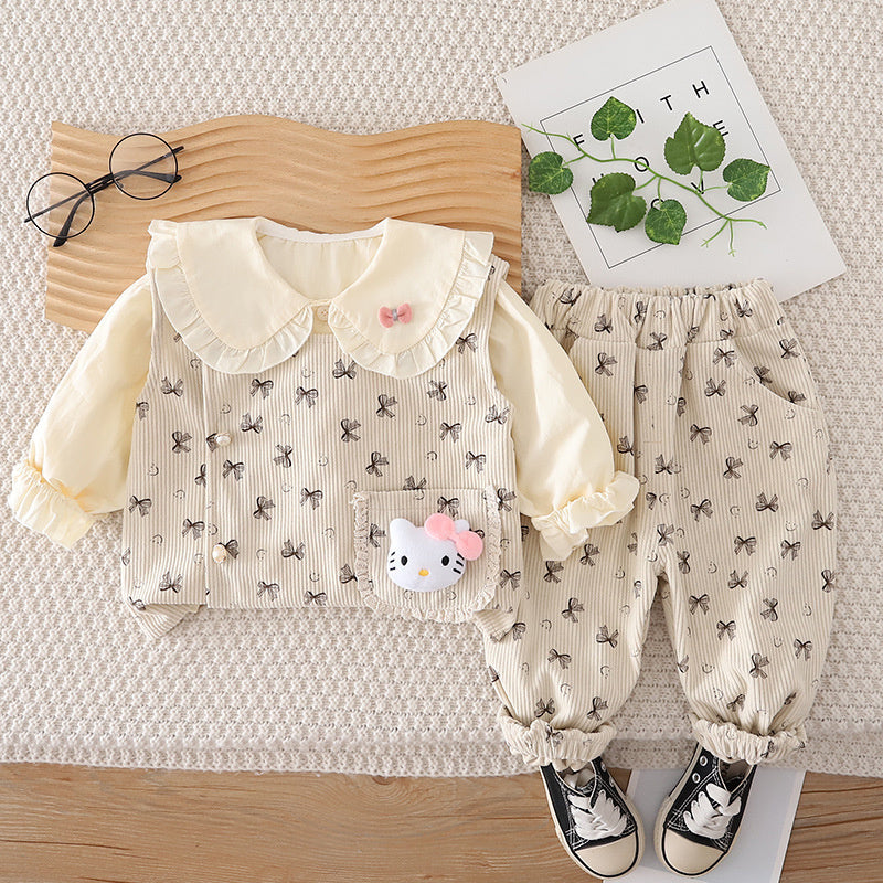 Girls' Outfit 2026 New Stylish Corduroy Vest Three-Piece Set Baby Children's Spring and Autumn Clothes Trendy