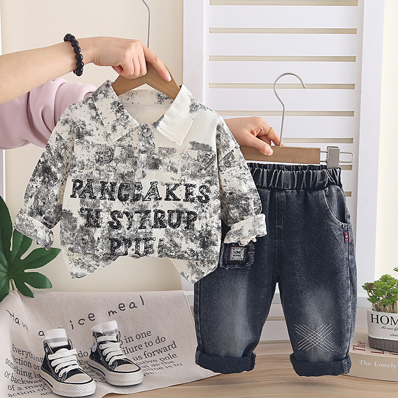 Boys' Outfit 2026 New Fashionable Children's Spring and Autumn Embroidered Letter Long Sleeve Two-Piece Set Trendy